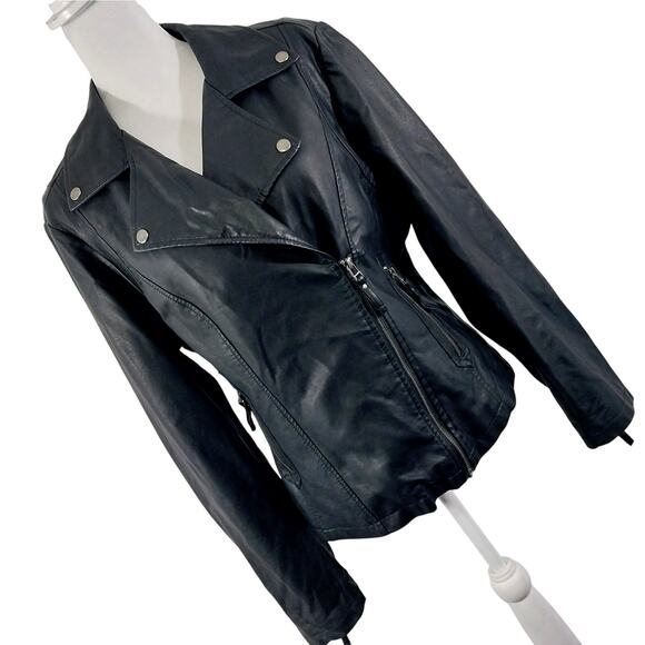 MAX STUDIO! AWESOME BLACK VEGAN LEATHER BIKER/MOTO INSPIRED JACKET, COAT! SZ XL - Picture 1 of 12